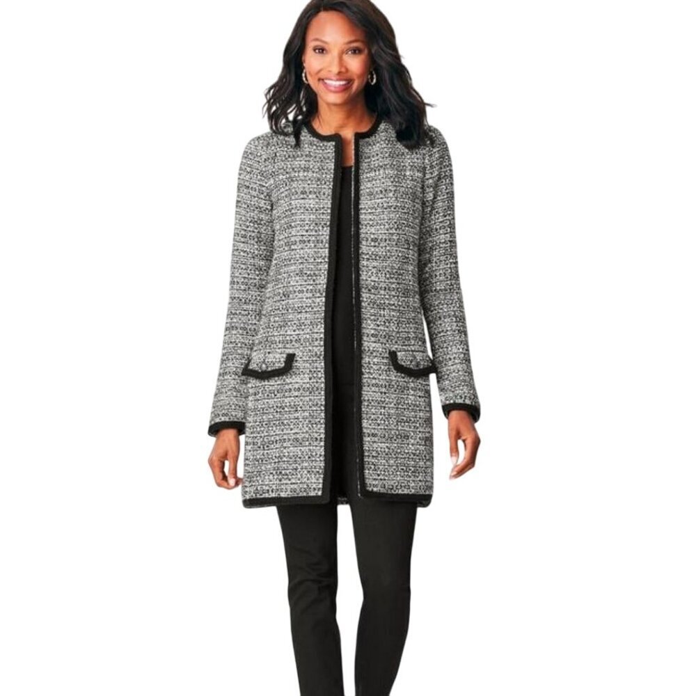 Talbots NWT Textured Tweed Sweater Jacket Black White Size 1Xp